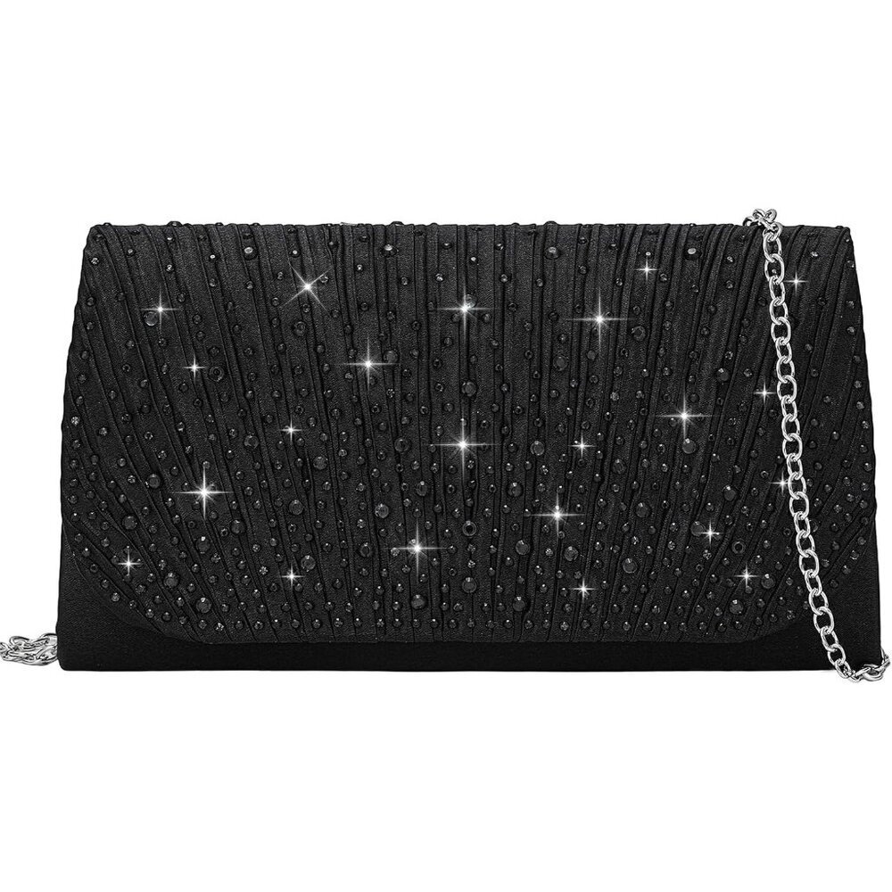 Women Black Envelope Imported Magnetic Purse Rhinestone Envelope Party Handbag